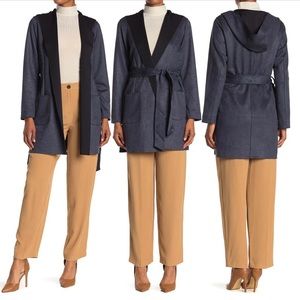 T Tahari - Faux Suede Hooded Waist Tie Jacket - Size XS